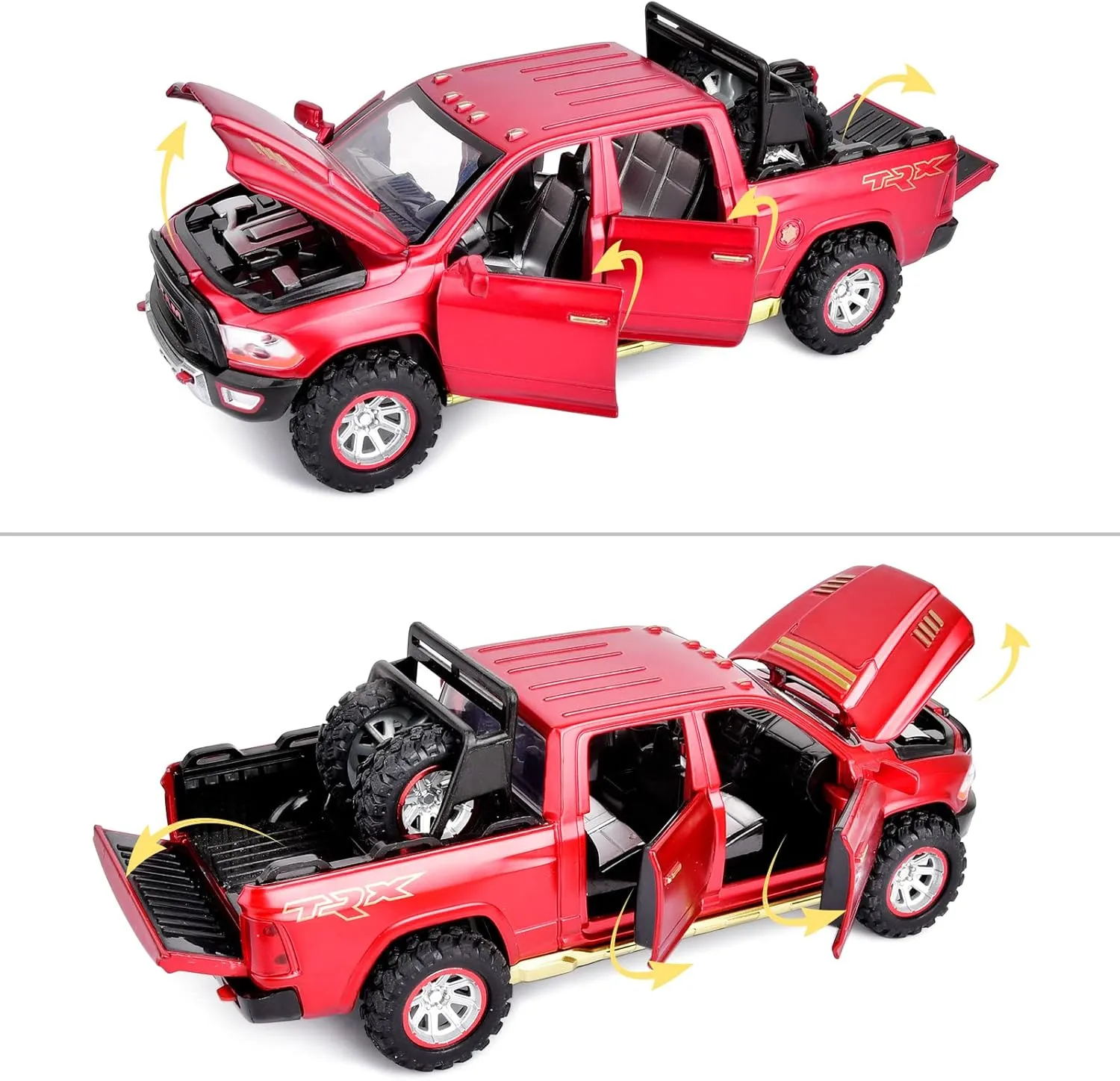 RAM 1500 Pickup Truck Toys for Boy Age 4-7 Diecast Metal Model Trucks Open Door Pull Back Toy Cars with Lights and Sound Gift for Kids 3-8 Years
