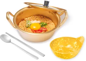 Ramen Pot with Chopsticks, Spoon & Bowl Set | Portable Rapid Ramen Cooker, Easy Cook Pot, Korean Style Egg Cooker, Instant Pot for Quick Noodles, Cooking Pot for Dorm & Travel | Made in Korea | 1Qt