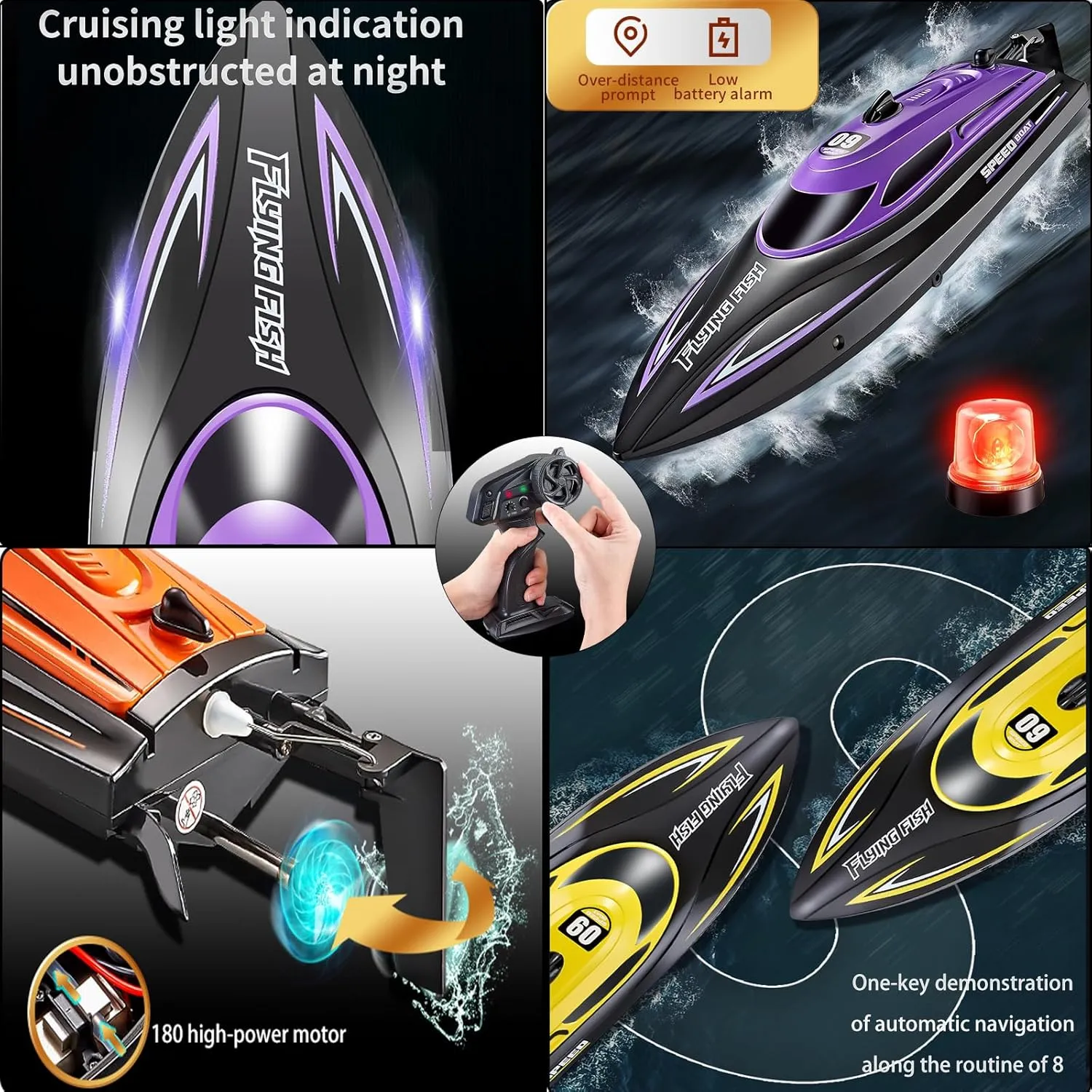 RC Boat with 2 Rechargeable Battery, 20  MPH Fast Remote Control Boat for Pools and Lakes, 2.4G RC Boats Pool Toys for Adults and Kid (812-Yellow)