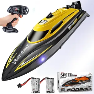 RC Boat with 2 Rechargeable Battery, 20  MPH Fast Remote Control Boat for Pools and Lakes, 2.4G RC Boats Pool Toys for Adults and Kid (812-Yellow)
