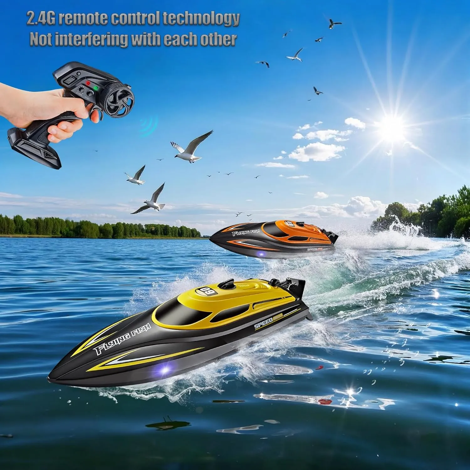 RC Boat with 2 Rechargeable Battery, 20  MPH Fast Remote Control Boat for Pools and Lakes, 2.4G RC Boats Pool Toys for Adults and Kid (812-Yellow)