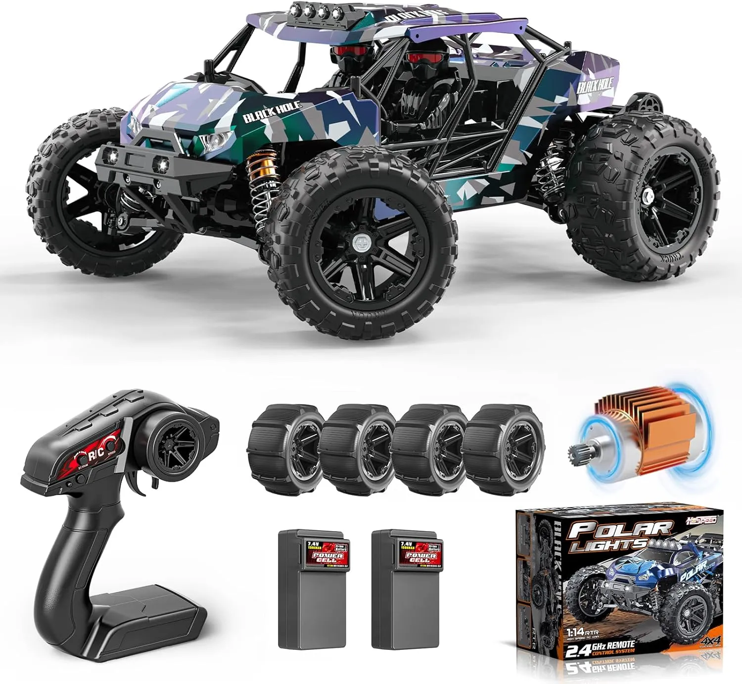RC Cars for Adults & Boys, 1:14 Desert 4WD Off-Road RC Truck High Speed 40 km/h, 4x4 Remote Control Car with 2 Rechargeable 1300mAh Batteries and 2 Sets of Tires