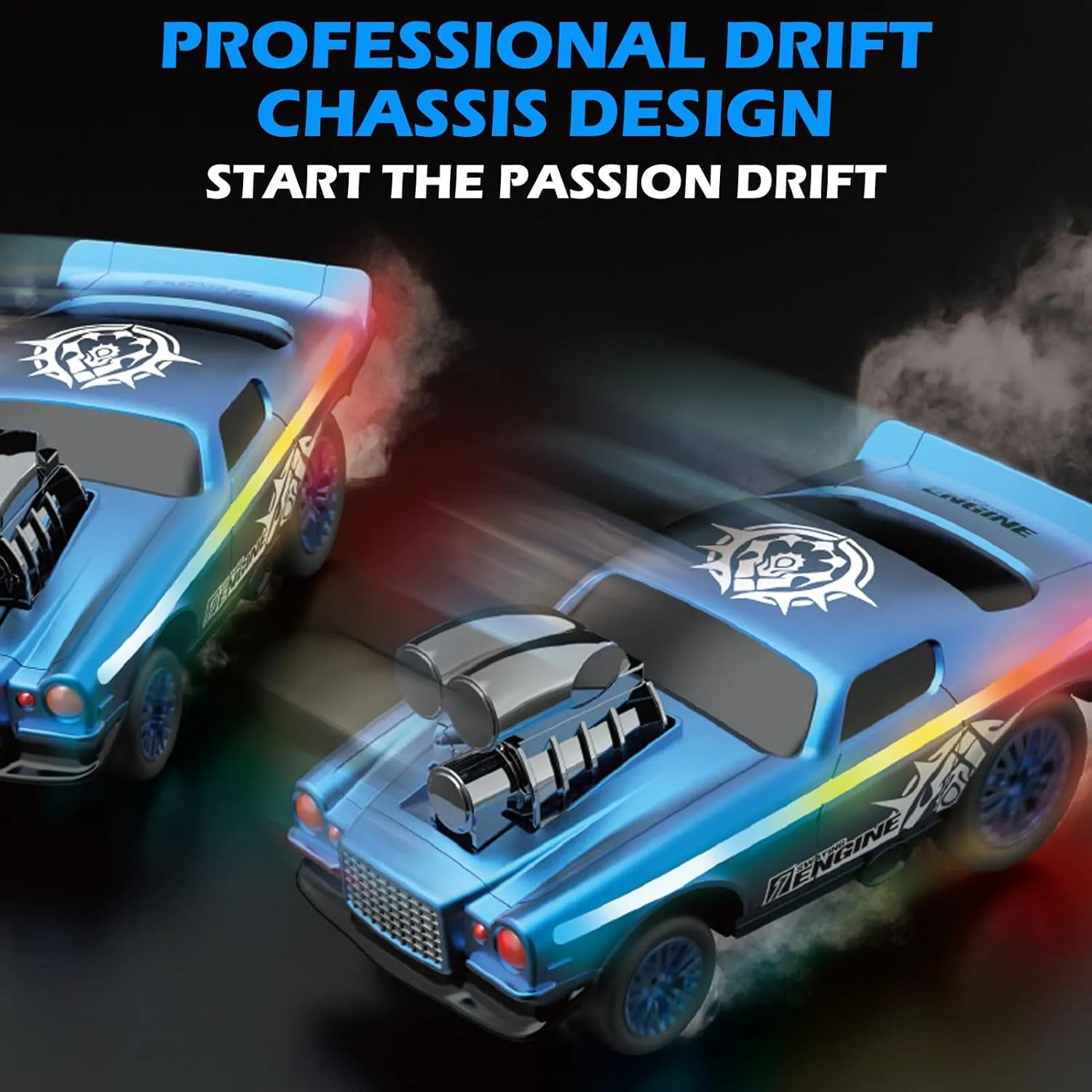 RC Drift Car, 1:16 Remote Control Car, 2.4GHz High Speed RC Racing Drifting Electric Vehicle with Swaying Effect and LED Lights for Kids Boys (Blue)