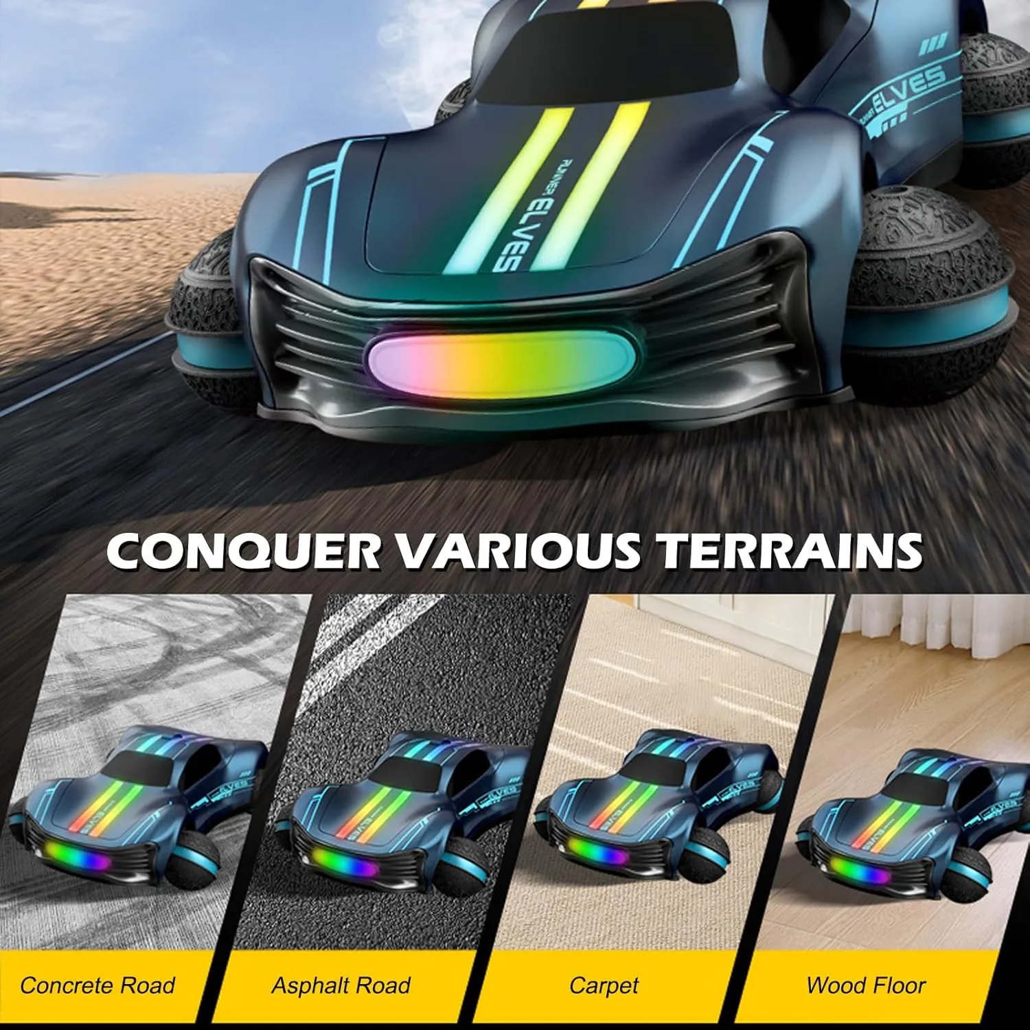 RC Drift Car, 2.4GHz Electric Stunt Car 361°Rotating Toy Car with All Terrain Tires, LED Lights, Christmas Birthday Gifts for Boys Girls