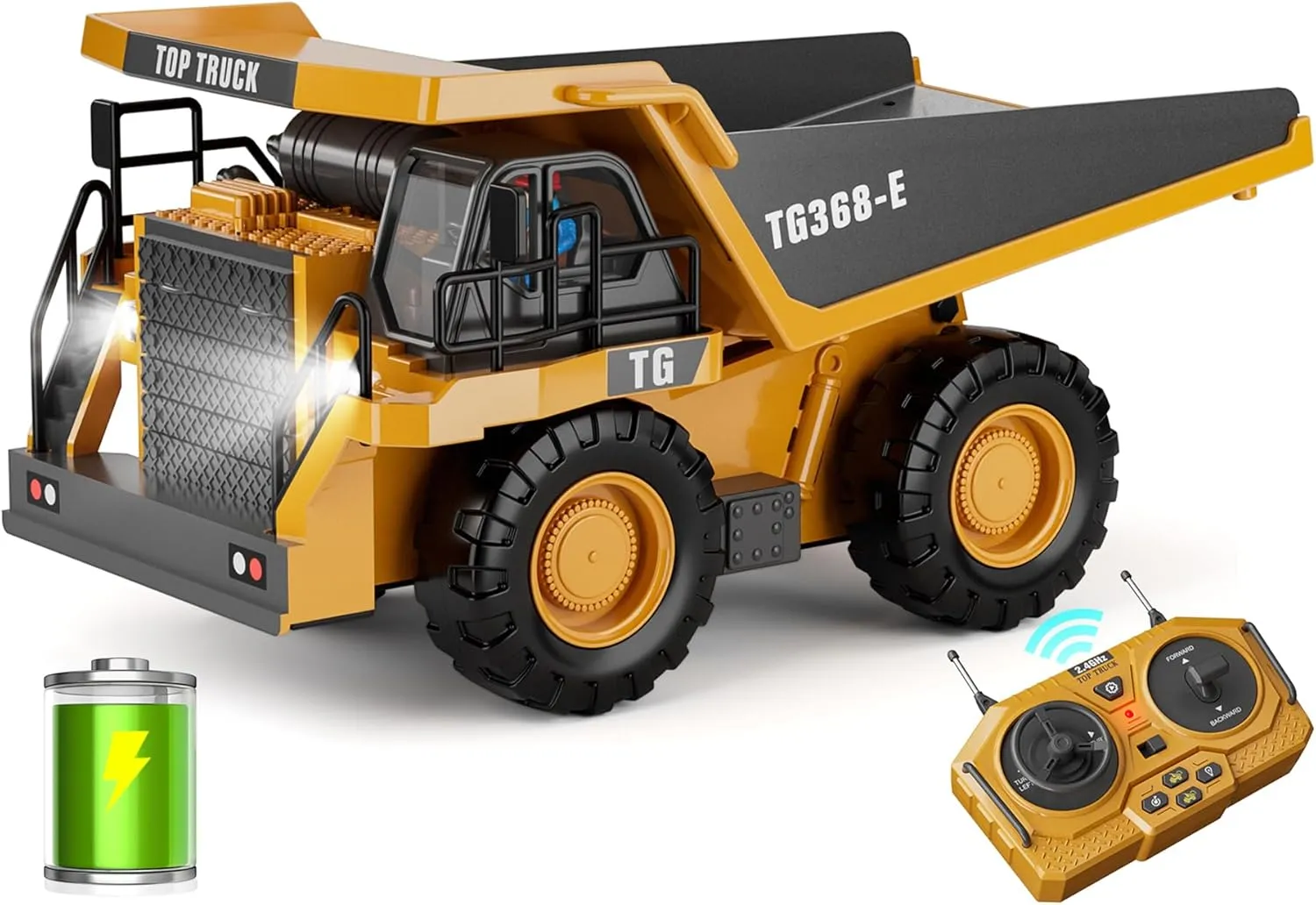 RC Dump Truck Toy, 9-Channel Remote Control Toy with Metal Bed & Light, Rechargeable Battery, Kids Construction Vehicle Truck for 3  Boys, Perfect 2024 Kid Birthday Gift for Ages 3-12