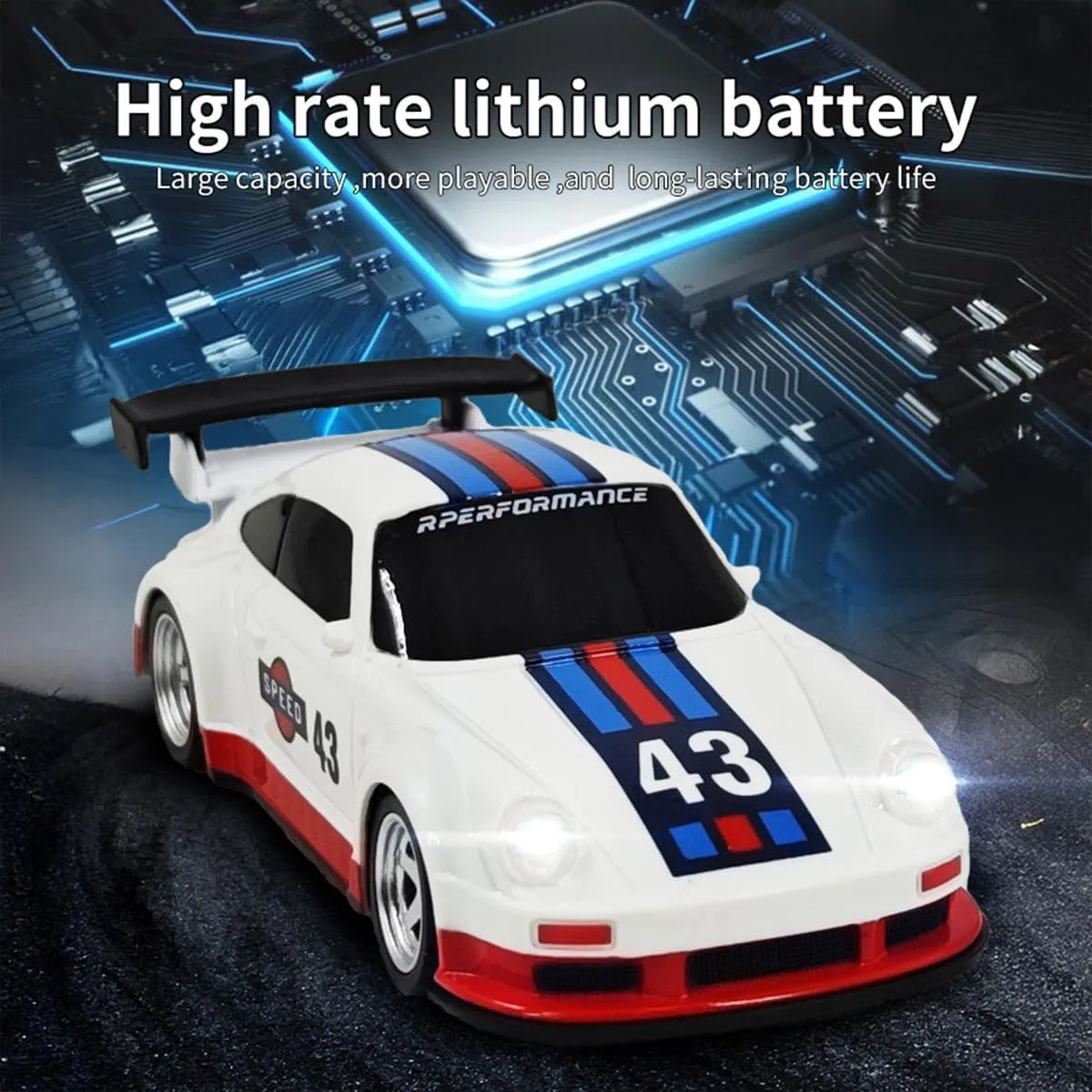 RC Electric Mini Racing Drift Car Model 1/43 Scale 2.4G Full-Proportional RC Car with LED Lights(RTR Version,White 1)
