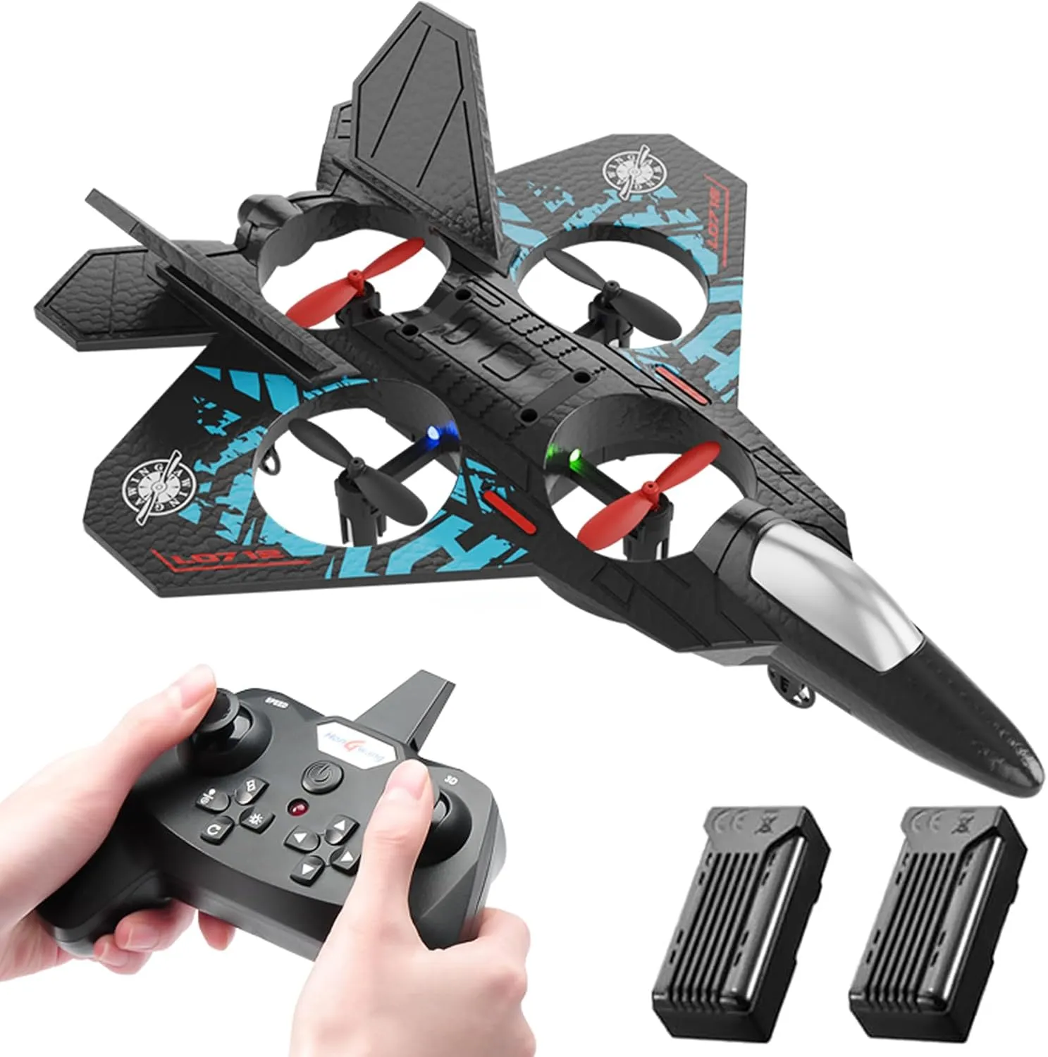 RC Helicopter Plane for Kids, 2.4Ghz Remote Control F22 Jet Fighter Airplane Quadcopter Toy Gifts, Cool Lights Stunt Roll Hovering for Boys beginners(Blue)