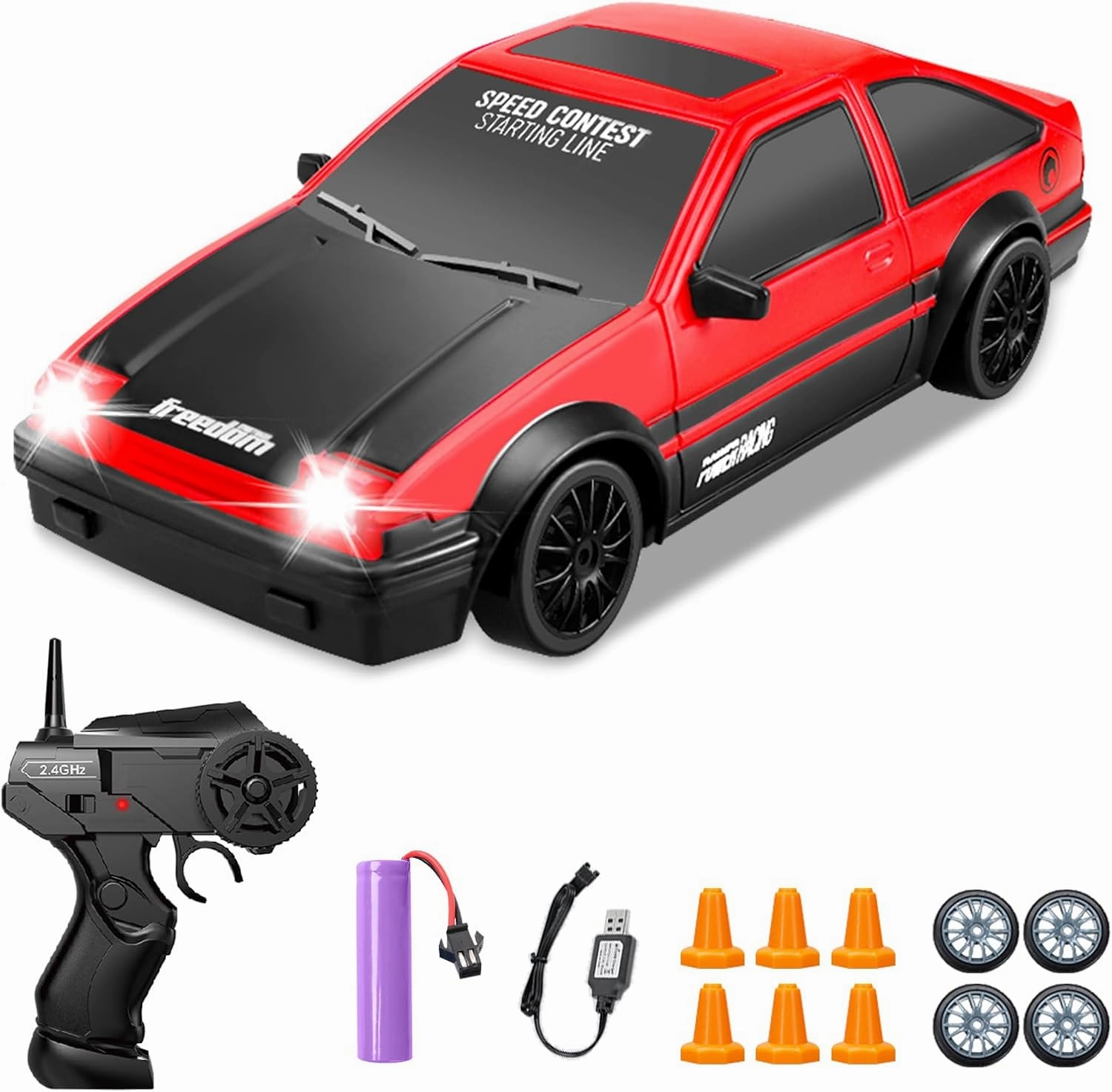 RC Drift Car, Mini RC Drift Car for Adults 1:24 Remote Control High Speed Race Drifting Cars, 2.4GHz 4WD Racing Hobby Toy Car with Headlight for Boys and Girls and Adults (Red)