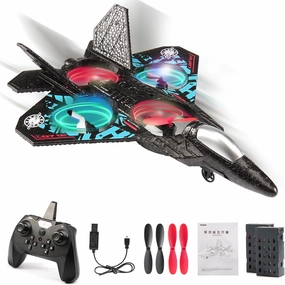 RC Plane Drone Helicopter Quadcopter, RTF 2.4GHz 6-axis Gyro Remote Control Airplane RC Jet Fighter Easy to Fly RC Glider Toys for Adult Kids (Blue)