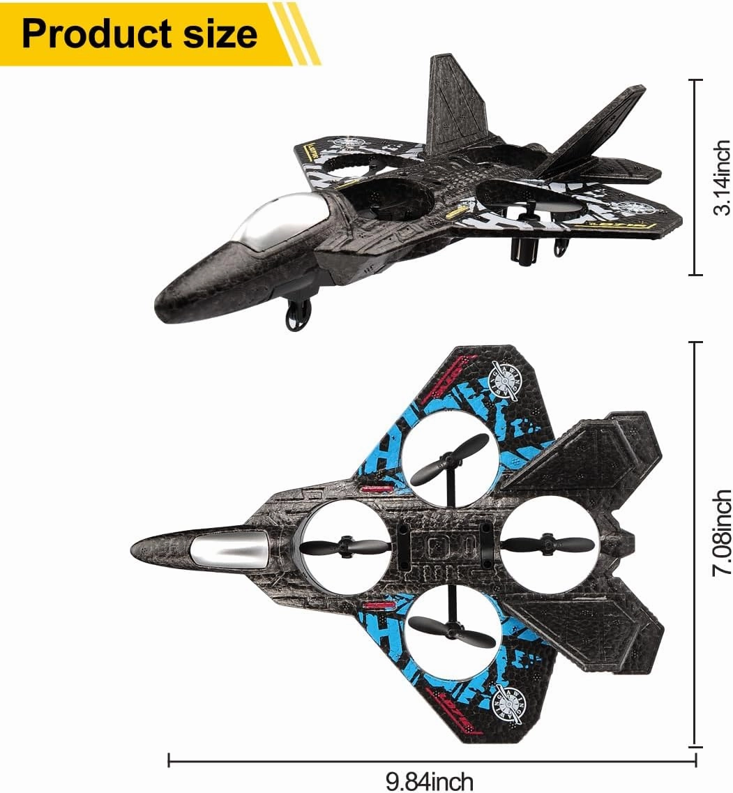 RC Plane Drone Helicopter Quadcopter, RTF 2.4GHz 6-axis Gyro Remote Control Airplane RC Jet Fighter Easy to Fly RC Glider Toys for Adult Kids (Blue)