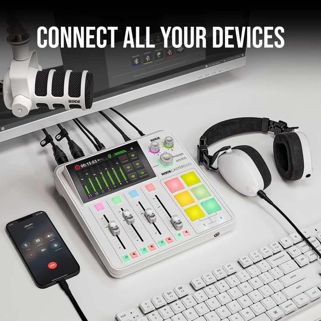 RØDE RØDECaster Duo Compact All-in-One Audio Production Solution for Podcasting, Streaming, Music Production and Content Creation (White)