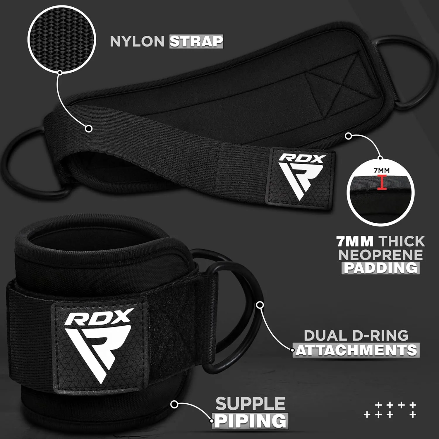 RDX Ankle Straps for Cable Machines Resistance Bands Attachment, 7mm Neoprene Padded 10”x4”, Gym Wrist Cuff Women Men Home Fitness, Weight Lifting D-Ring Booty Leg Workout Curls Kickbacks Hip Abductor