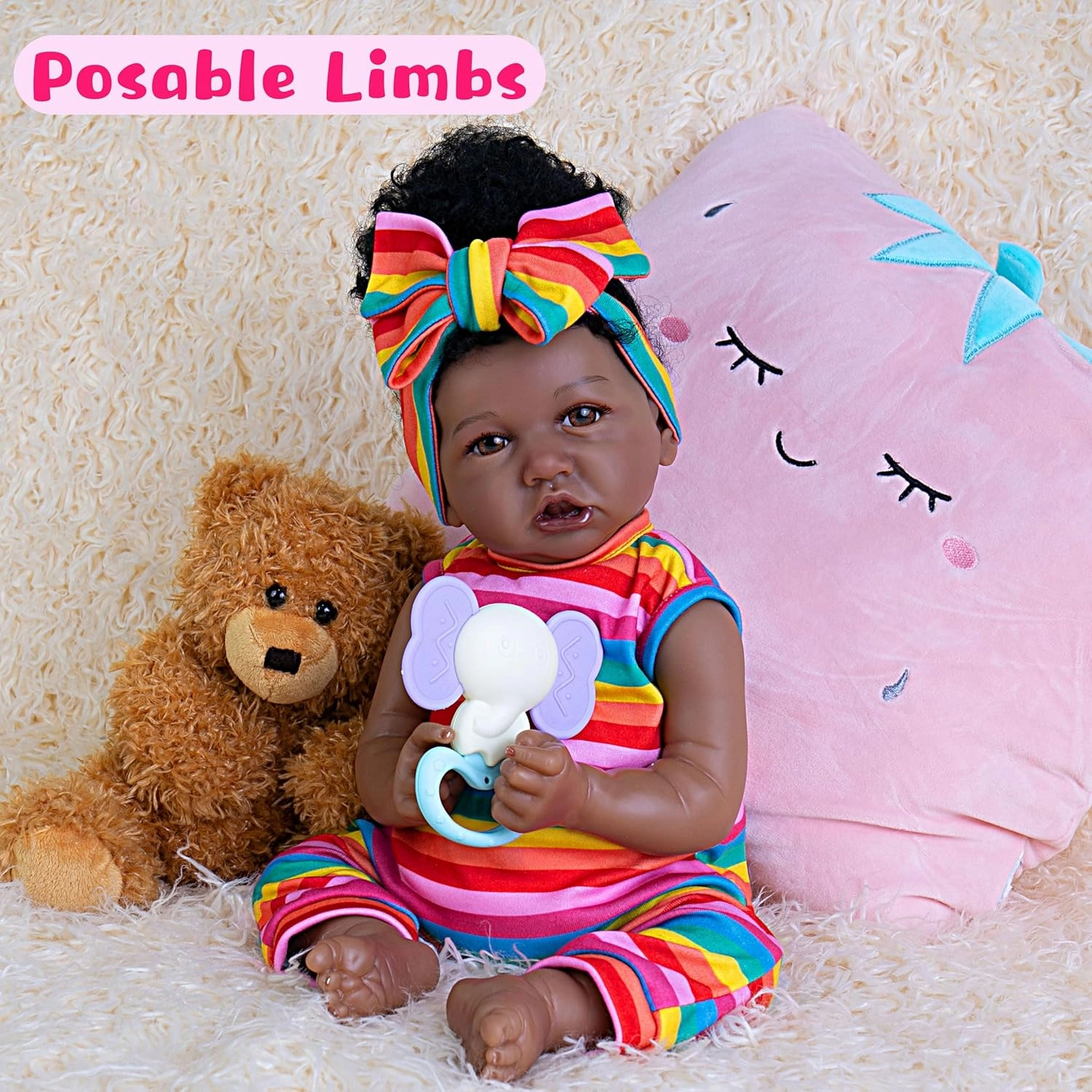 Real Life Baby Dolls 20-Inch Reborn Baby Dolls with Hair Soft Cloth Body Baby African American Realistic Baby Doll That Look Real Fake Baby Doll with Toy for Kids Age 3 