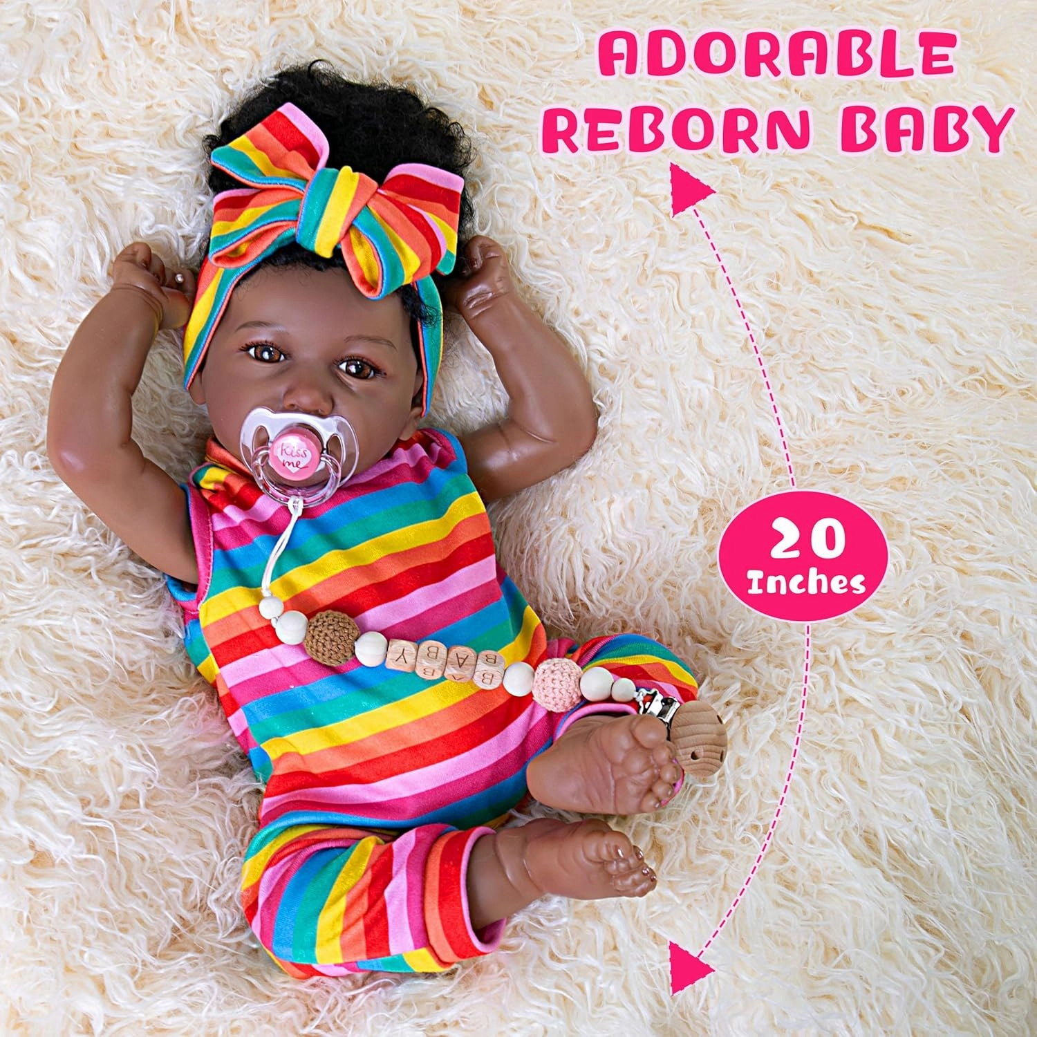 Real Life Baby Dolls 20-Inch Reborn Baby Dolls with Hair Soft Cloth Body Baby African American Realistic Baby Doll That Look Real Fake Baby Doll with Toy for Kids Age 3 