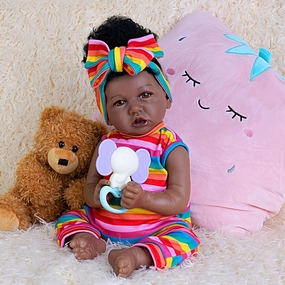 Real Life Baby Dolls 20-Inch Reborn Baby Dolls with Hair Soft Cloth Body Baby African American Realistic Baby Doll That Look Real Fake Baby Doll with Toy for Kids Age 3 