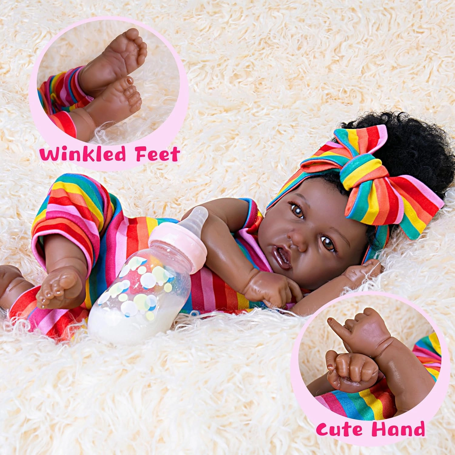 Real Life Baby Dolls 20-Inch Reborn Baby Dolls with Hair Soft Cloth Body Baby African American Realistic Baby Doll That Look Real Fake Baby Doll with Toy for Kids Age 3 