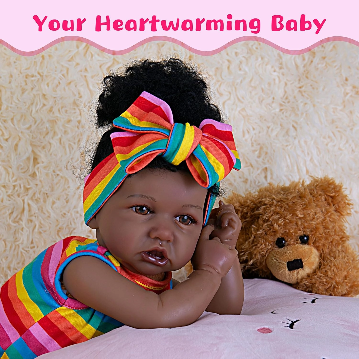 Real Life Baby Dolls 20-Inch Reborn Baby Dolls with Hair Soft Cloth Body Baby African American Realistic Baby Doll That Look Real Fake Baby Doll with Toy for Kids Age 3 