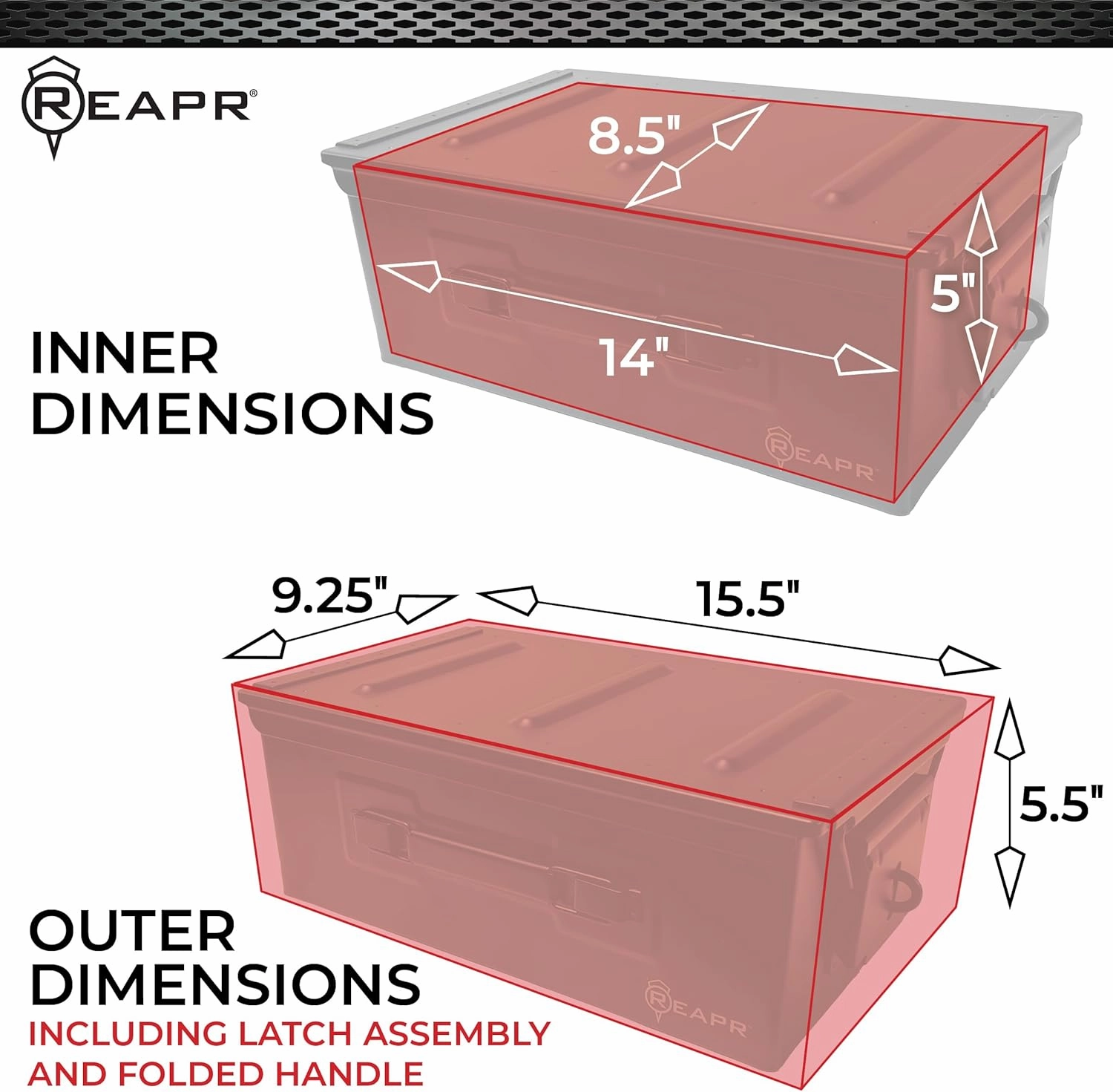 Reapr Steel Ammo Can, Heavy Duty Locking Metal Ammo Storage Box, Airtight and Watertight 30 Cal or 50 Cal Case for Rifle, Shotgun, Pistol, Military Footlocker Style Tool and Gear Organizer
