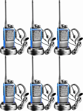 Rechargeable Long Range Two-Way Radios with Earpiece 6 Pack Arcshell AR-6 Walkie Talkies Li-ion Battery and Charger Included