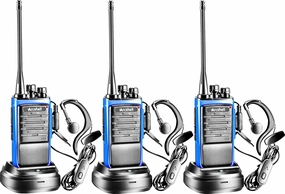 Rechargeable Long Range Two-Way Radios with Earpiece Headsets 3 Pack Arcshell AR-6 Walkie Talkies Li-ion Battery and Charger Included