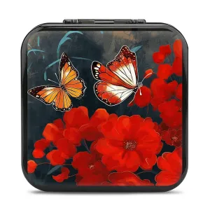 Red Flowers Butterflies Switch Game Case Switch Game Holder Cartridge Case Storage 24 Games & 2 Micro Sd Card Slots, Travel Carry Cases, Portable Games Card Storage, Hard Shell, Buckle Closure