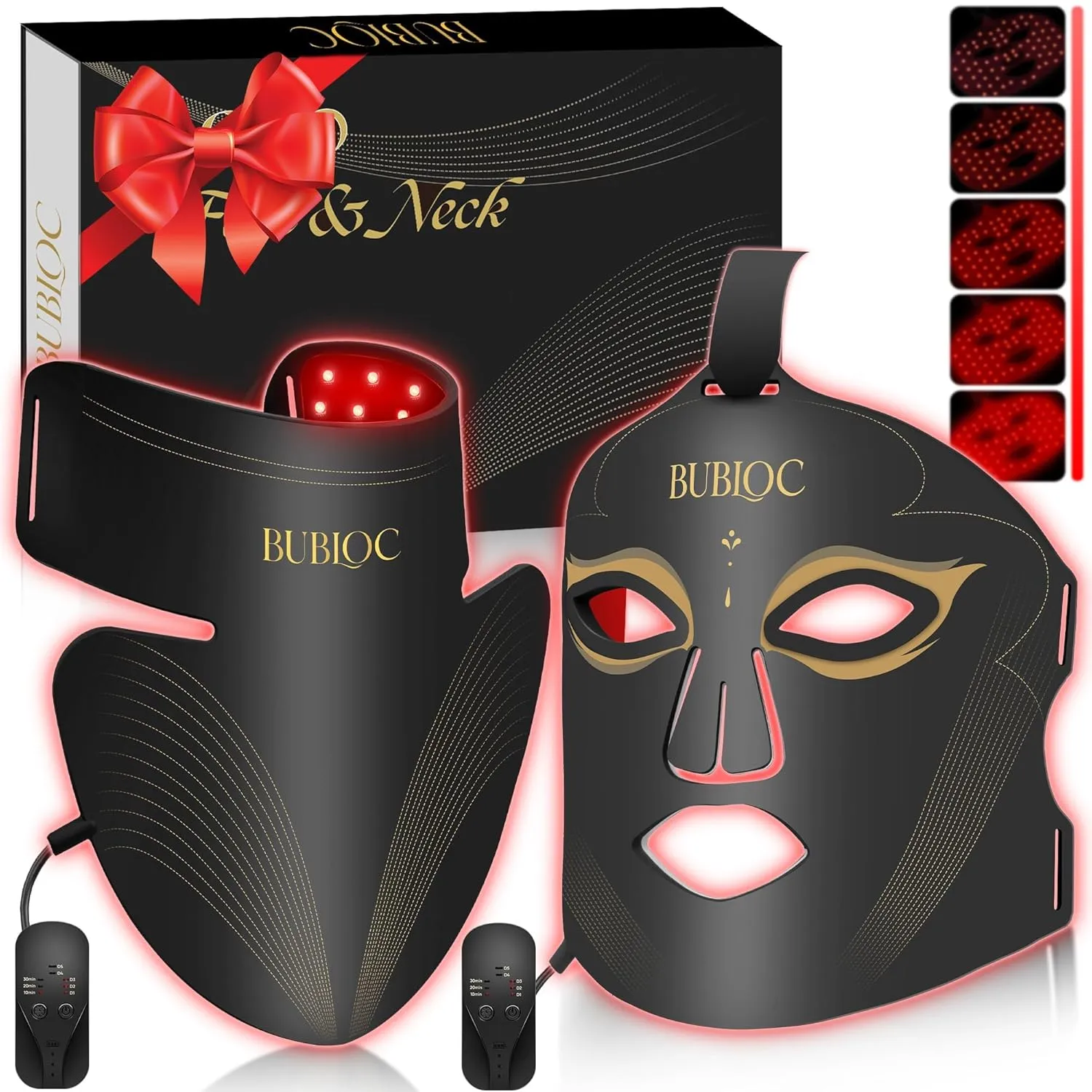 Red Light Therapy Mask Set, Five-Level Brightness Adjustment for Face and Neck, 630nm Infrared Light   850nm Near-Infrared LED Therapy Phototherapy, Portable Mask with Power Storage, Black