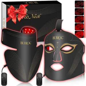 Red Light Therapy Mask Set, Five-Level Brightness Adjustment for Face and Neck, 630nm Infrared Light   850nm Near-Infrared LED Therapy Phototherapy, Portable Mask with Power Storage, Black