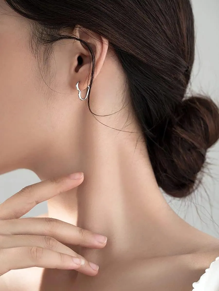 Reffeer Solid 925 Sterling Silver Heart Earrings Hoop Minimalist Sleeper Huggie Earrings For Women Teens