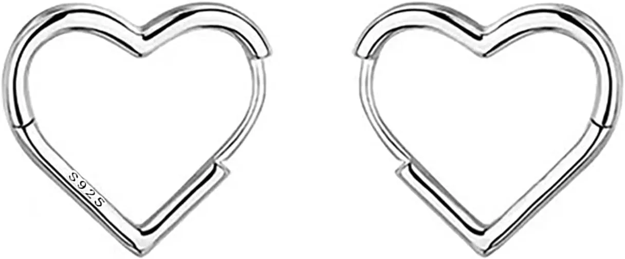 Reffeer Solid 925 Sterling Silver Heart Earrings Hoop Minimalist Sleeper Huggie Earrings For Women Teens