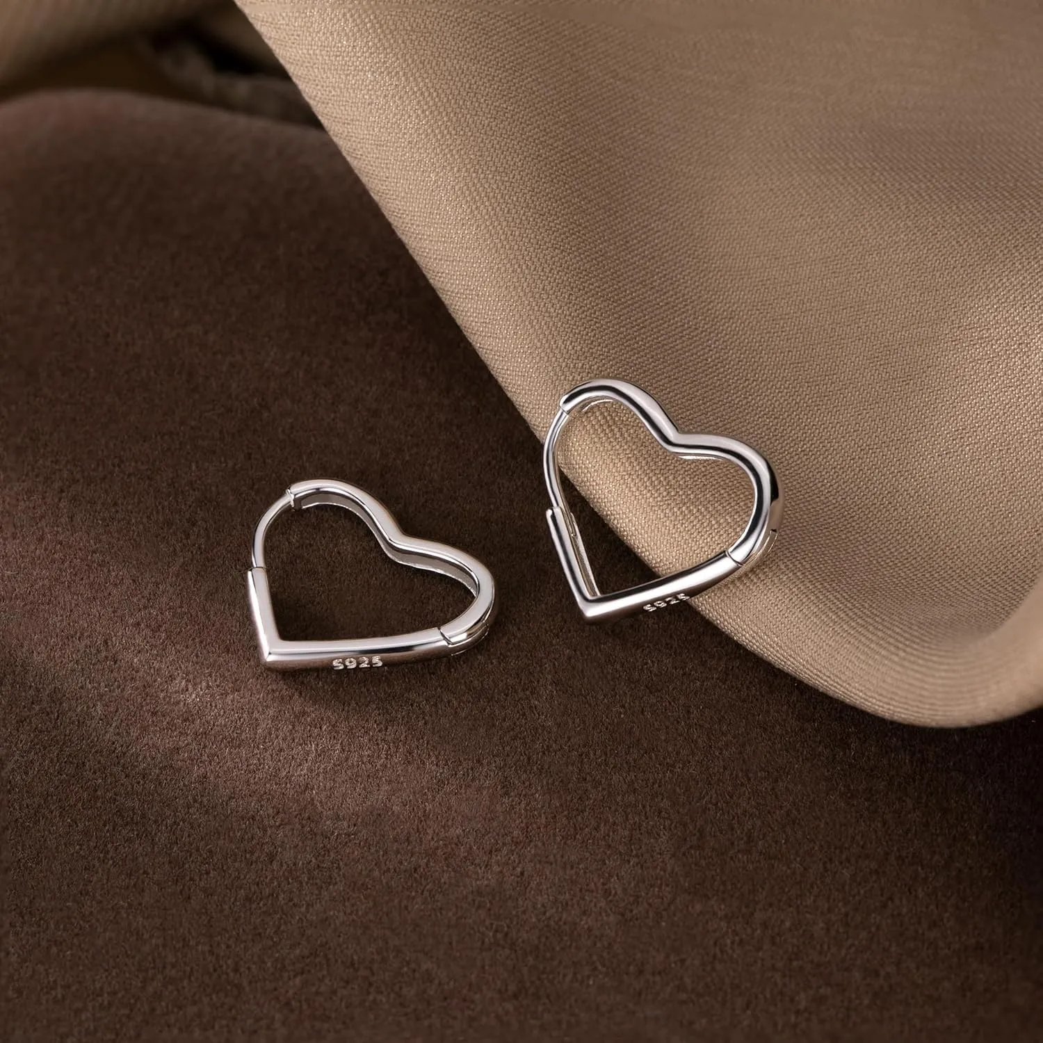 Reffeer Solid 925 Sterling Silver Heart Earrings Hoop Minimalist Sleeper Huggie Earrings For Women Teens