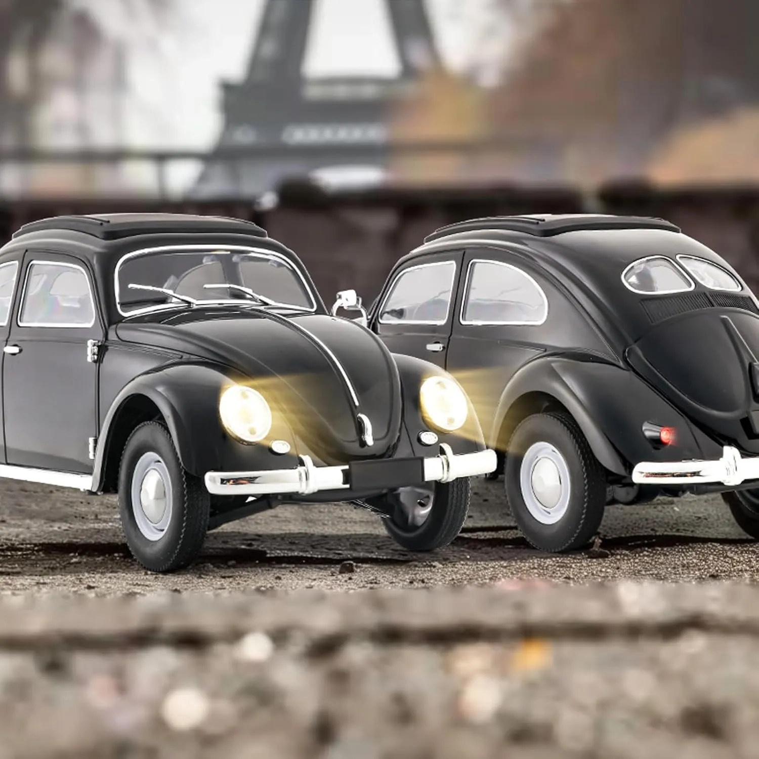 Remote Control Car, 1:16 Scale Classic Beetle Model Toys Car for Kids, 2.4GHz 4CH RC Car Rear Wheel Drive with LED Ligjhts and 2 Rechargeable Batteries, Birthday for Boys Girls