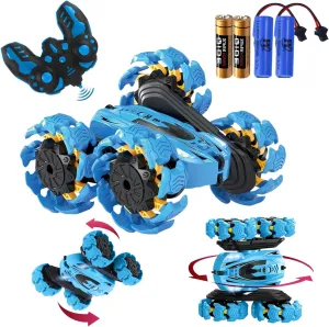 Remote Control Car, New Upgraded Double-Sided 360° Rotating RC Toy Cars with LED Headlights, 2.4GHz Rechargeable Electric Race Stunt Car with 4WD, Best Gift for 6-12 Year Old Boys and Girls (Blue)