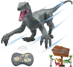 Remote Control Dinosaur Toys for Boys Kids Girls 3 4 5 6 7 8 Electronic RC Robot Toy Walking Roaring Velociraptor Realistic 18.1" Jurassic Dino Rechargeable Raptor Blue Birthday Gift