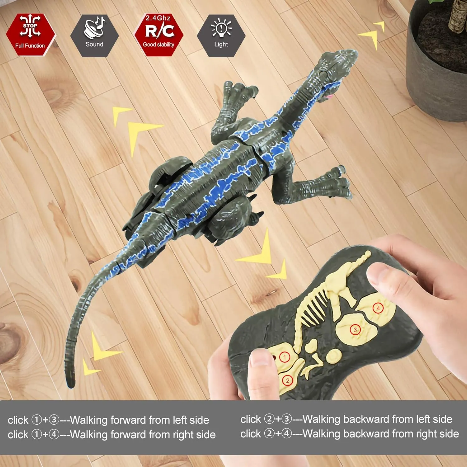 Remote Control Dinosaur Toys for Boys Kids Girls 3 4 5 6 7 8 Electronic RC Robot Toy Walking Roaring Velociraptor Realistic 18.1" Jurassic Dino Rechargeable Raptor Blue Birthday Gift