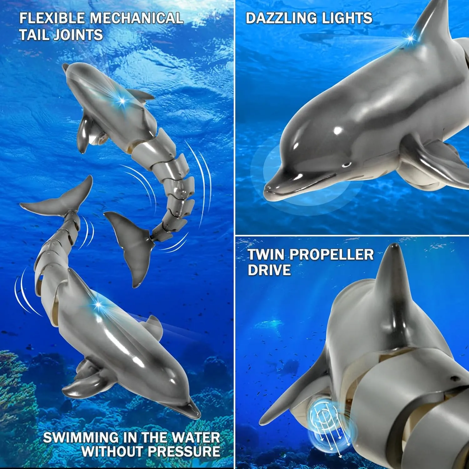 Remote Control Dolphin Shark, Water Pool Toys for Kids Ages 8-12, 2.4G High Simulation Oceanic Dolphins with Light, Swimming Bathroom Toys for 6  Year Old Boys and Girls