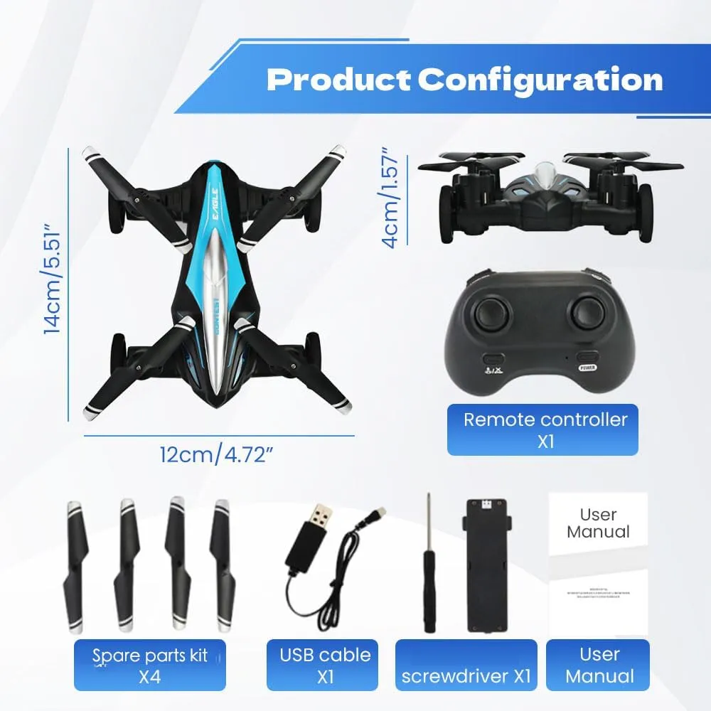 Remote Control Flying Car Air-Ground Dual Mode Toys, Fighter Plane Glider Airplane Outdoor Flight Toys for Kids and Adults (Red A)