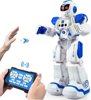 Remote Control Robot for Kids Intelligent Programmable Robot with Infrared Controller Toys, Dancing, Singing, Moonwalking and LED Eyes, Gesture Sensing Robot Kit (Blue)