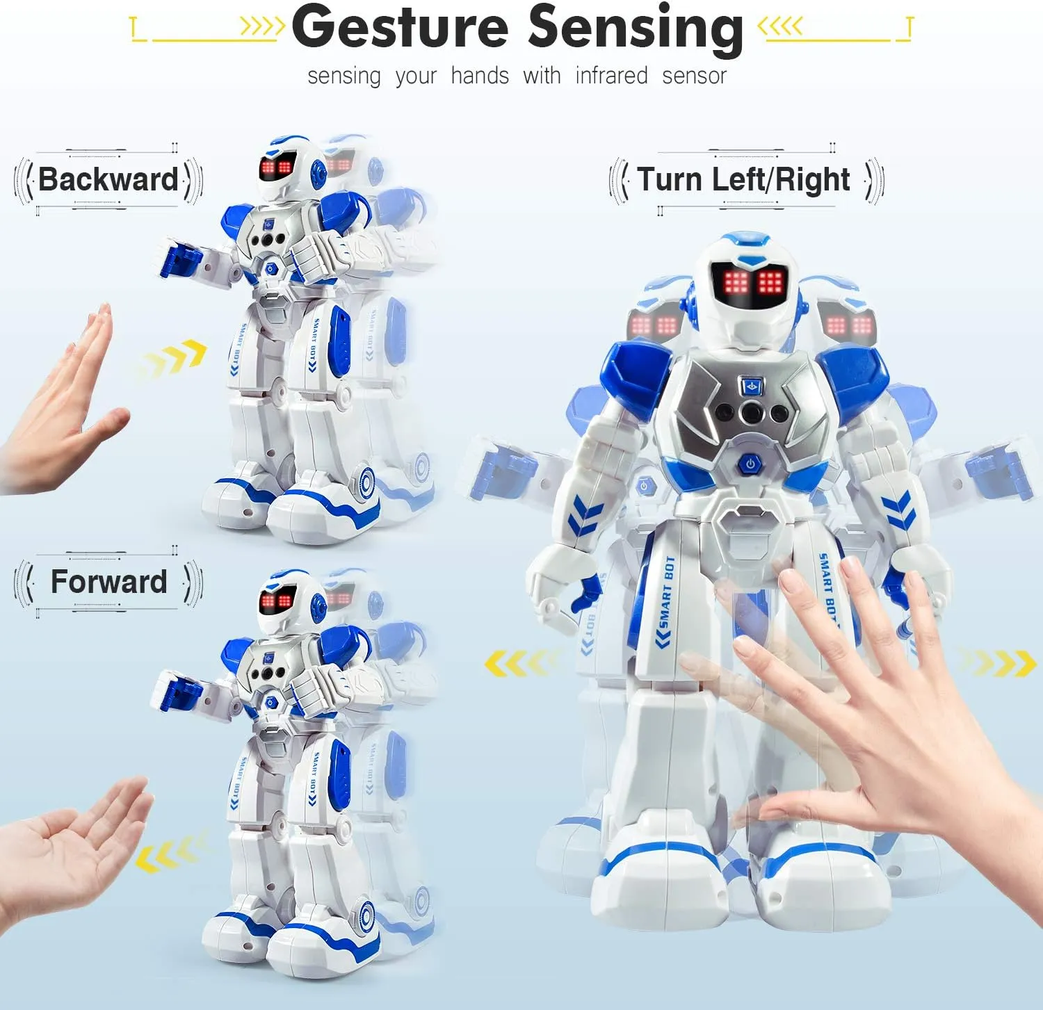 Remote Control Robot for Kids Intelligent Programmable Robot with Infrared Controller Toys, Dancing, Singing, Moonwalking and LED Eyes, Gesture Sensing Robot Kit (Blue)