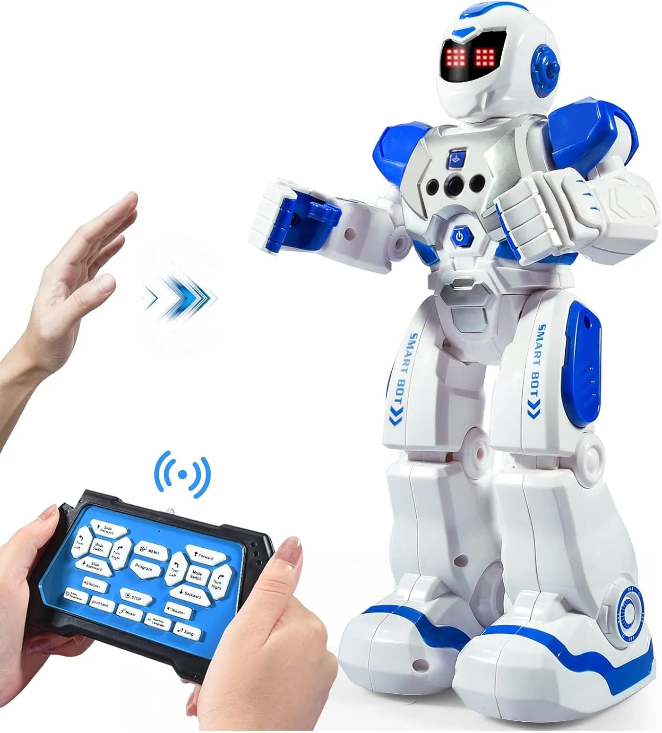 Remote Control Robot for Kids Intelligent Programmable Robot with Infrared Controller Toys, Dancing, Singing, Moonwalking and LED Eyes, Gesture Sensing Robot Kit (Blue)