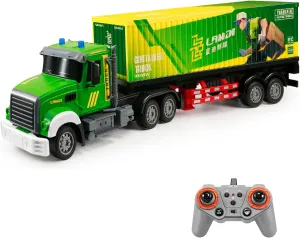 Remote Control Semi Truck with Trailer, 9CH RC Semi-Trailer Toy for Kids, RC Container Truck, 1:24 Transport Vehicle with Lights and Sounds, Great Gift for Boys Girls