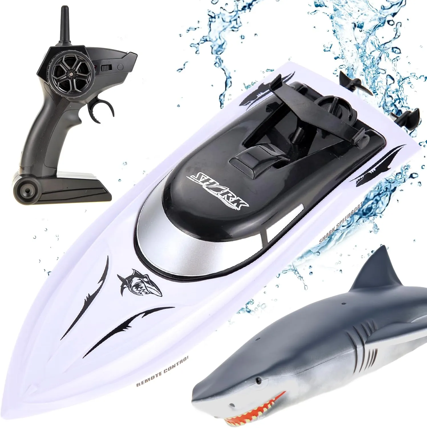 Remote Control Shark Head Boat, 2 in 1 RC Speed Boat for Pools and Lakes, Switch Between Shark Head and Speed Boat, Rechargeable Battery Floating Shark Prank Gift for Boys & Girls