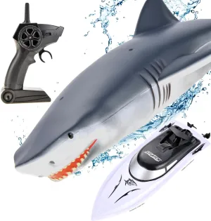 Remote Control Shark Head Boat, 2 in 1 RC Speed Boat for Pools and Lakes, Switch Between Shark Head and Speed Boat, Rechargeable Battery Floating Shark Prank Gift for Boys & Girls