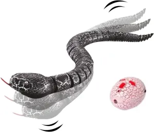 Remote Control Snake Toy for Kids, 16" Rechargeable Realistic RC Snake Naja Cobra Toy with Retractable Tongue and Swinging Tail, Ideal Children Halloween Christmas Birthday Gift (Black)