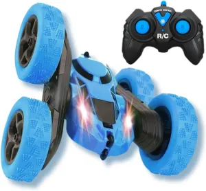 Remote Control Stunt Car RC Cars Stunt Drift Car 4WD High Speed Off-Road Double-Sided Driving 360° Flips Rotating 2.4GHz RC Crawler with Headlights Boys and Girls Toys Easter Gift (Blue)