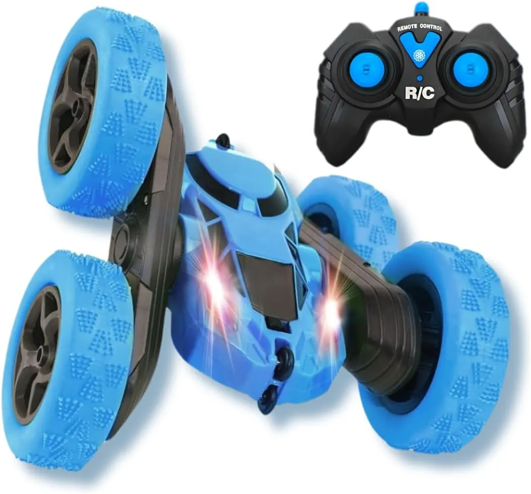 Remote Control Stunt Car RC Cars Stunt Drift Car 4WD High Speed Off-Road Double-Sided Driving 360° Flips Rotating 2.4GHz RC Crawler with Headlights Boys and Girls Toys Easter Gift (Blue)
