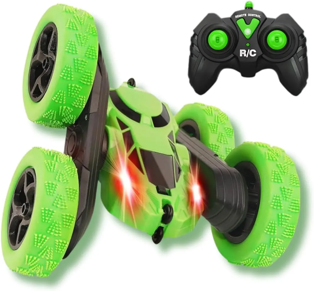 Remote Control Stunt Car RC Cars Stunt Drift Car 4WD High Speed Off-Road Double-Sided Driving 360° Flips Rotating 2.4GHz RC Crawler with Headlights Boys and Girls Toys Easter Gift (Green)
