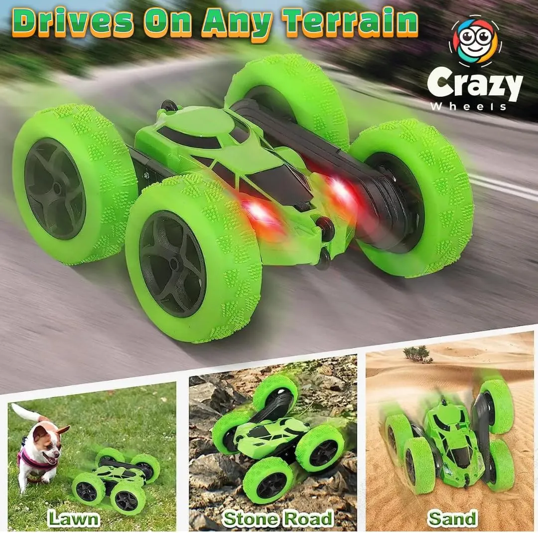 Remote Control Stunt Car RC Cars Stunt Drift Car 4WD High Speed Off-Road Double-Sided Driving 360° Flips Rotating 2.4GHz RC Crawler with Headlights Boys and Girls Toys Easter Gift (Green)