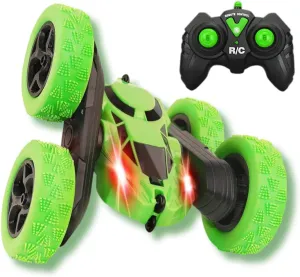 Remote Control Stunt Car RC Cars Stunt Drift Car 4WD High Speed Off-Road Double-Sided Driving 360° Flips Rotating 2.4GHz RC Crawler with Headlights Boys and Girls Toys Easter Gift (Green)