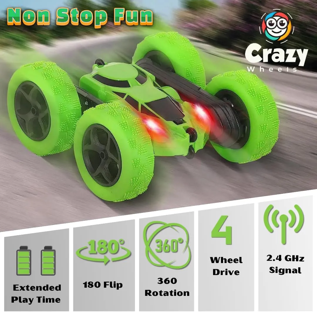 Remote Control Stunt Car RC Cars Stunt Drift Car 4WD High Speed Off-Road Double-Sided Driving 360° Flips Rotating 2.4GHz RC Crawler with Headlights Boys and Girls Toys Easter Gift (Green)