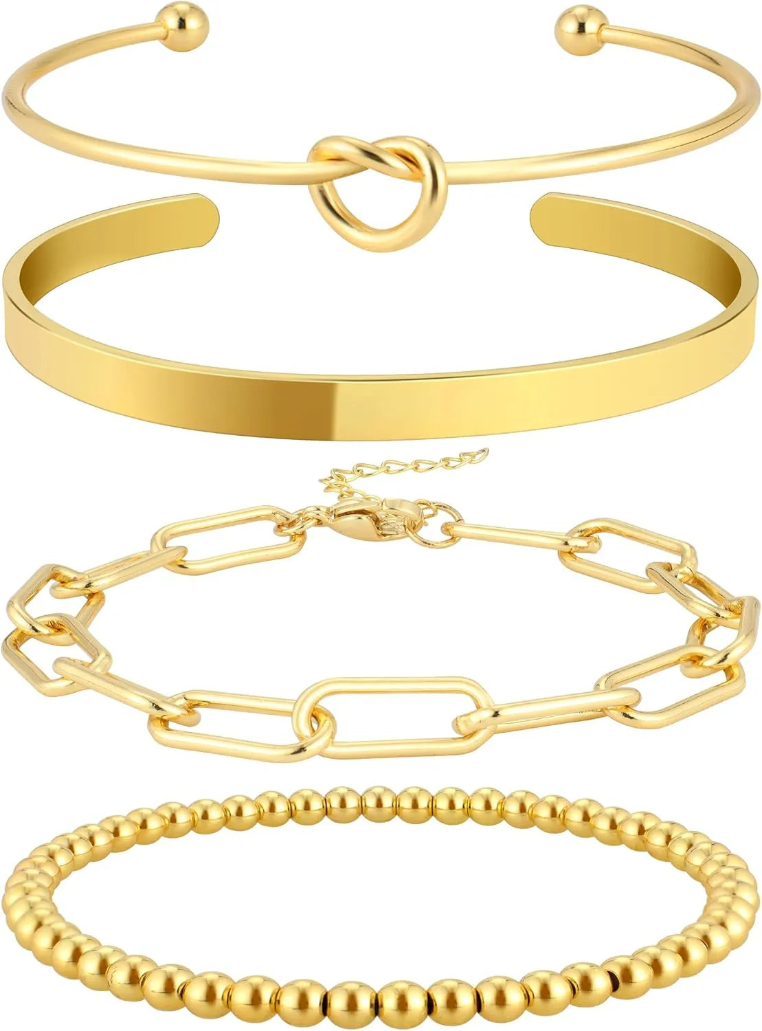 Reoxvo 14K Gold Plated Bangle Cuff Bracelets for Women Non Tarnish Gold Bracelet Stack Jewelry Set for Women Trendy
